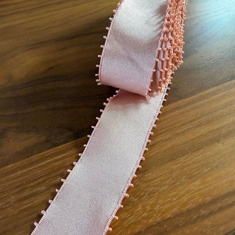 Picot Edge Satin 1" Wide Ribbon Light Peach 6 yards 24 inches READ!
